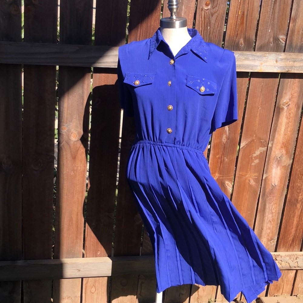 Vintage Leslie Fat dress sz12p NO Belt blue/purple